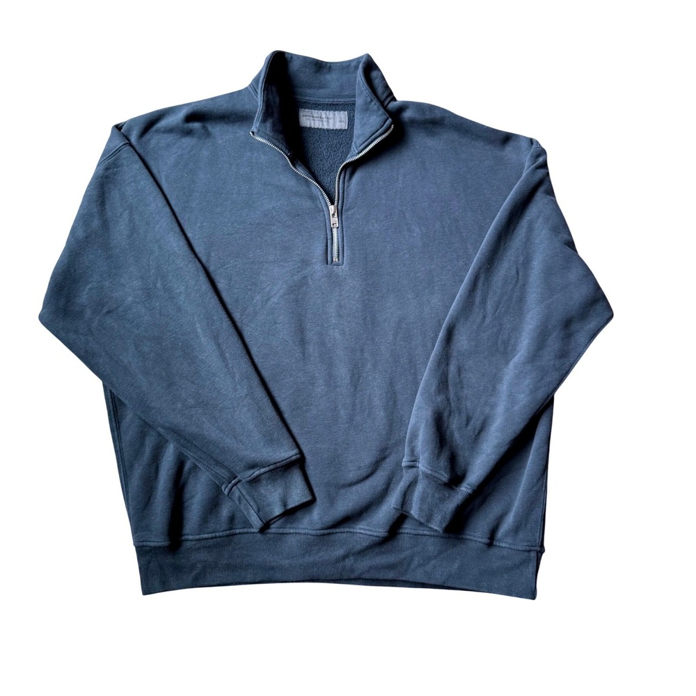 Abercrombie & Fitch Soft A&F Essentials Quarter Zip Sweatshirt Navy Blue Large *